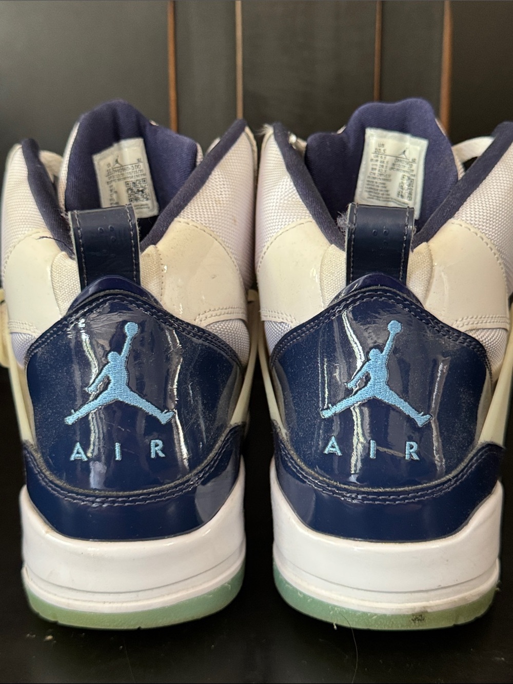 Jordan Men's High-Top Athletic Sneakers in White and Navy - Picture 7 of 9